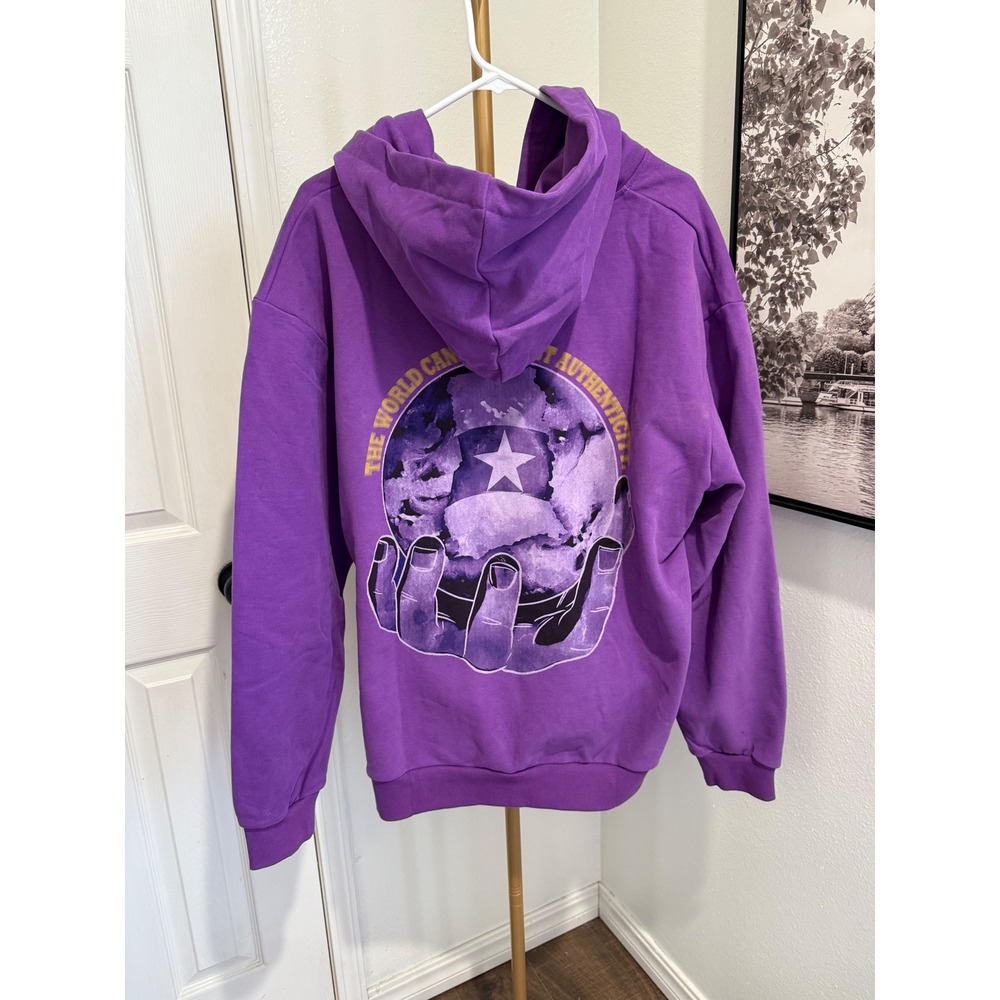 BE AUTHENTIC Purple‎ Graphic Hoodie Oversized Crewneck Sweatshirt XL
